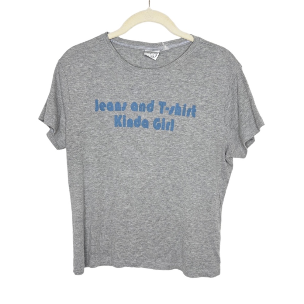 Vintage Jeans and a T-Shirt Kinda Girl Shirt Gray Medium Y2K